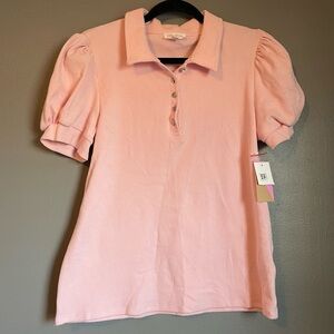 NWT Riley & Rae Sz Medium Pink Womens Puff Sleeve Short Sleeve Blouse Top Rt $69